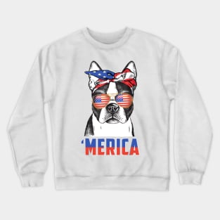 Boston Terrier Merica Bandana USA Flag 4th Of July Crewneck Sweatshirt